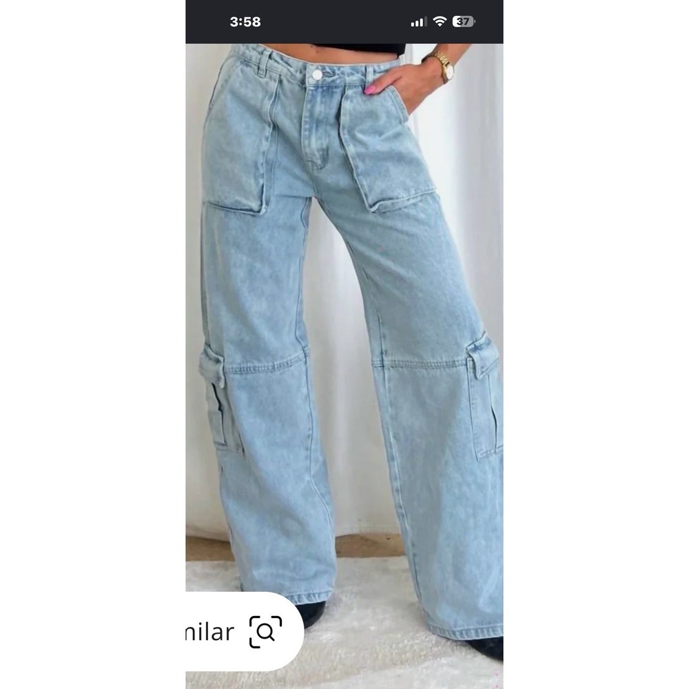 Beige Botany Light Wash Cotton Wide Leg Cargo Jeans Barrel Size Sm (U1)